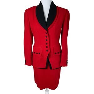 Vintage Simonton Studio Size 4 2 Piece Skirt Suit w/ Blazer Jacket Red Holiday